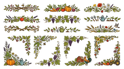 Obraz premium Illustration of Seasonal Organic Farming Corner Designs with Vegetables and Herbs in Flat Style