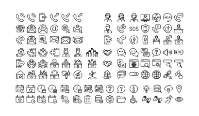 Fototapeta premium Volunteering and Charity Contact Icons Collection with Phone Chat Email and Support Line Symbols