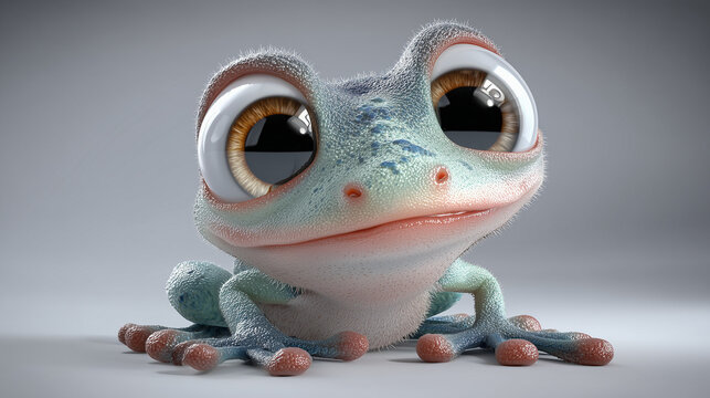 Cute kawaii cartoon animals with adorable faces in 3D. Playful  frog character perfect for kids' designs and festive celebrations.