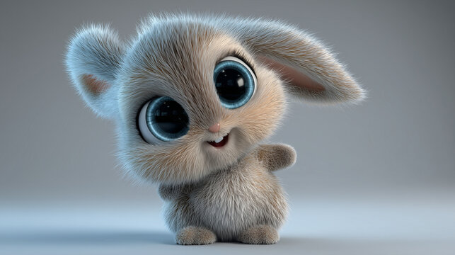 Cute kawaii cartoon animals with adorable faces in 3D. Playful  rabbit character perfect for kids' designs and festive celebrations.