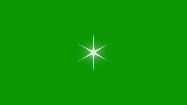 Glowing sparkle star light animation, white flat vector doodle stars twinkling and blinking, glitter shine motion graphics overlay on green screen background in 4K