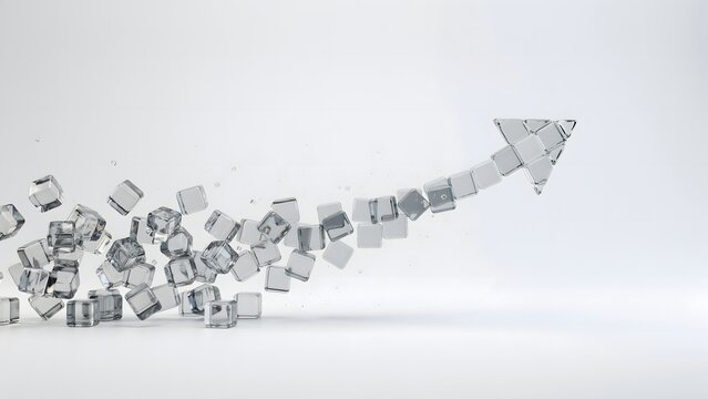Translucent cubes merging into an arrow shape &ndash; Ideal for corporate innovation, change management, or structure planning.