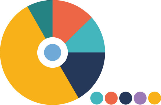 Pie chart diagram template with flat vector illustration of colorful segments and circular business data graphic info infographic background
