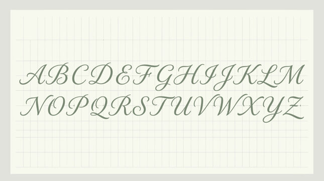 Fine cursive script alphabet on vintage graph paper.