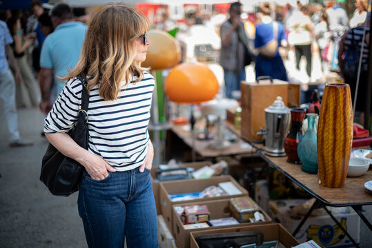 Portrait of stylish mature woman at outdoor market
