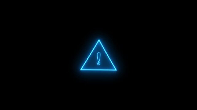 Glowing light neon warning attention icon animation danger risk alert road warning sign stop error signal emergency issue sign symbol ,Neon warning icon animation.