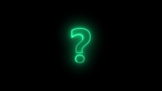 Question mark icon animation glowing neon confusion mark quiz sign symbol on black background. question mark symbol