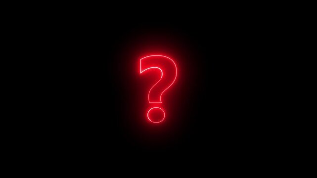 Question mark icon animation glowing neon  confusion mark quiz sign symbol on black background. question mark symbol