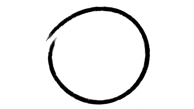 Hand-drawn ink circle animation, minimalist black brush stroke loop on white background motion graphics animation 