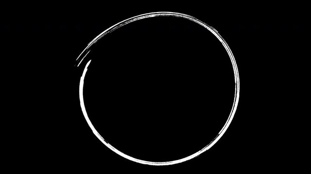Hand-drawn white chalk circle animation on black background, rough overlay ring motion graphics animation 