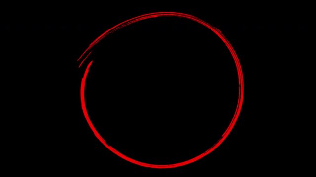 Red hand-drawn circle animation loop on black background, for motion motion graphics animation 