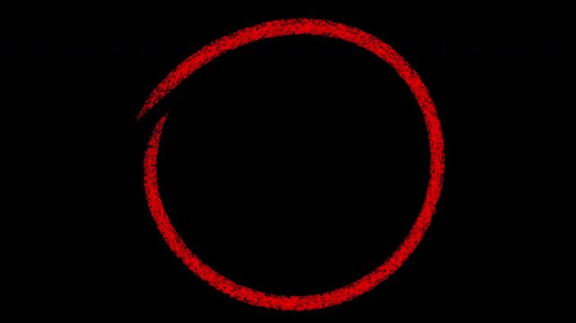 Hand-drawn red chalk circle animation on black background, for emphasis and, annotation motion graphics animation 