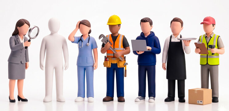 Fachkr&auml;ftemangel in der Wirtschaft: Verschiedene Personen aus Branchen mit unbesetzte Arbeitspl&auml;tze
