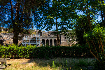 Fototapeta premium Historic archaeological ruins of the ancient roman city at the heritage site in Pompeii Italy