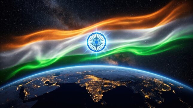 India independence day celebrations with flag in space