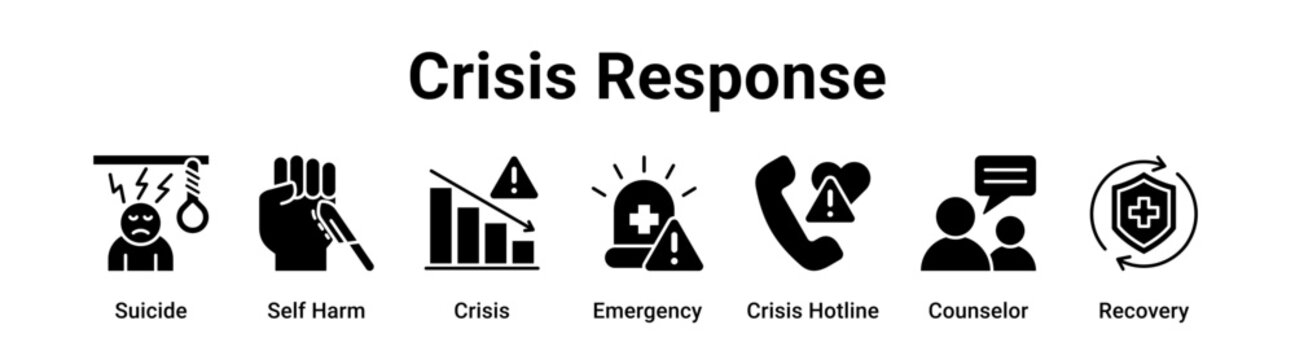 Crisis Response web banner icon vector illustration concept for medical with icon of Suicide, Self Harm, Crisis, Emergency, Crisis Hotline.