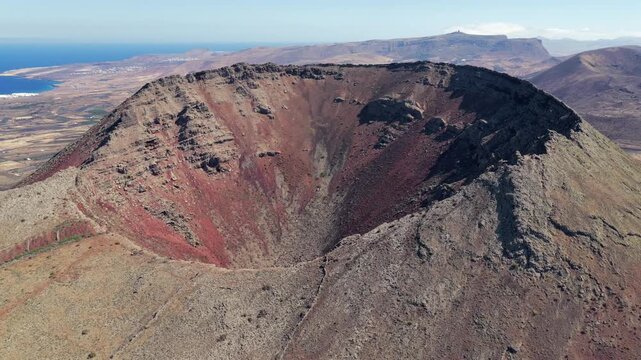 Aerial flyover above Volcan Corona Crater in Lanzarote - Volcanic Activity and Eruptions in the Canary Islands