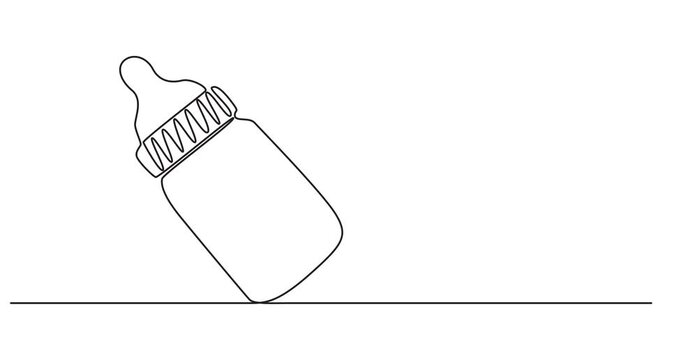 Self drawing line animation bottle for feeding babies continuous one single line drawn concept video, One line drawing animation. Motion design. Animated technology logo. Video 4K, Full length one.