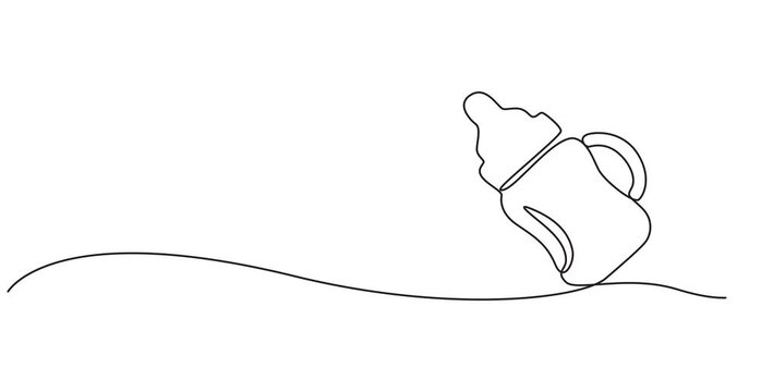 Self drawing line animation bottle for feeding babies continuous one single line drawn concept video, One line drawing animation. Motion design. Animated technology logo. Video 4K, Full length one.
