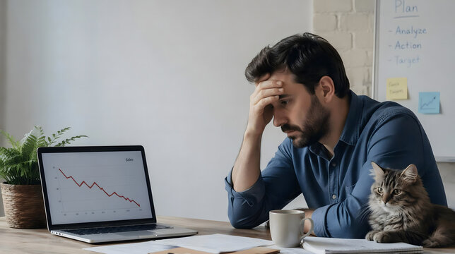 Man sitting at desk stressed.