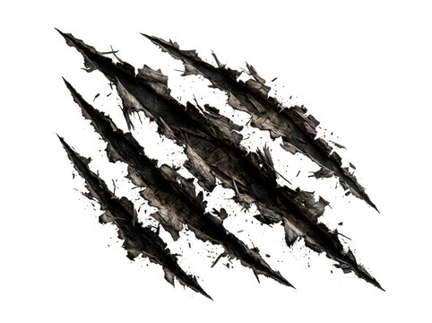 Deep animal claw rip marks isolated on transparent background