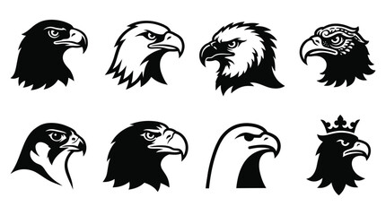 Fototapeta premium Black and white eagle head icons in various styles Vector