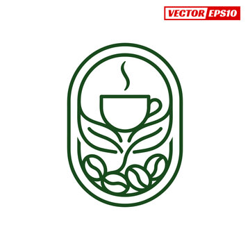 Organic Coffee Bean and Cup Emblem Logo Design.