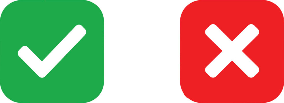 Green check mark and red cross icons for correct and incorrect choice or survey
