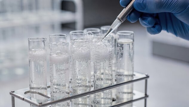 Close view of microscale foam height testing in a wet lab highlighting detailed observation and meticulous batch analysis for formulation stability.