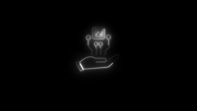Glowing hand holding circuit board illustrating technology concept on black background