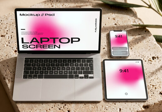 Multi-Device Screen Mockup on Stone Surface