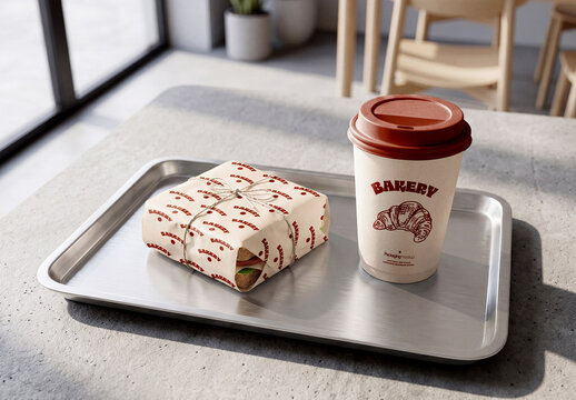 Food Packaging Mockup with Baking Wrap and Cup