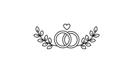 Fototapeta premium A simple line art illustration of two wedding rings with leaves