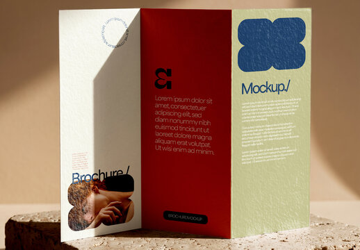 Trifold Brochure Mockup on Travertine Surface