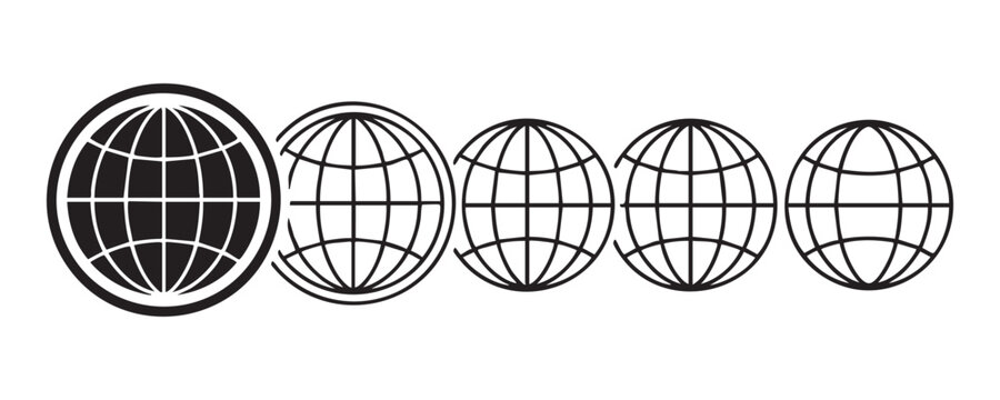 World globe vector set. a collection of earth icons showing longitude and latitude lines.