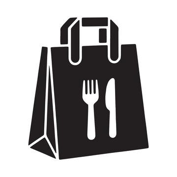 Takeaway food paper bag with fork and knife takeaway delivery restaurant packaging container shopping
