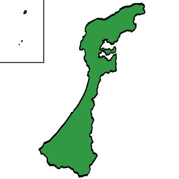 石川県地図 中部地方 緑色 筆タッチ 和風 東日本 / A brushstroke map of Ishikawa Prefecture / green