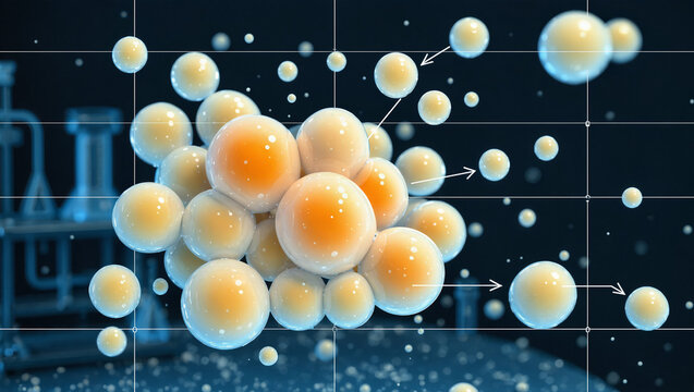 Milk Fat Globules Emulsion Microscopy Food Science Scientific Visualization, Educational Digital Art Concept