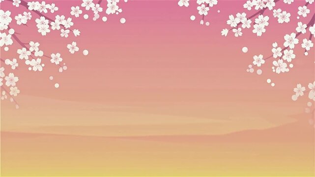 Beautiful Japanese Cherry Blossom Border Graphic Design on Pink and Gold Pastel Background