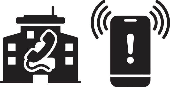 Emergency services call with smartphone and dispatch center flat icon set