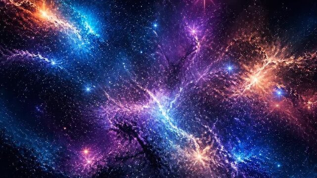 Vibrant cosmic nebula with glowing stars and interstellar dust clouds in deep space