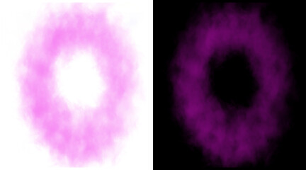 Purple smoke ring on white and black background, ethereal violet mist circle, abstract glowing magenta nebula halo for creative design overlays © Helal