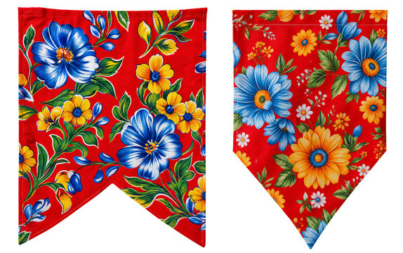 Bandeirinhas estampas com flores e fundo vermelho, 