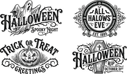 Fototapeta premium Vintage helloween typography collection spooky night all hallows' eve trick or treat and halloween designs