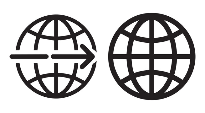 Arrow crossing globe icon for international logistics global data transfer and worldwide delivery.