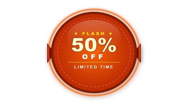A round orange-red flash sale badge with 50% off and limited time text.