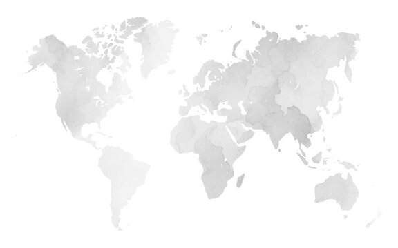 This vector art features a world map designed with a watercolor texture, showcasing various continents with soft, blended colors. Ideal for educational or decorative use.