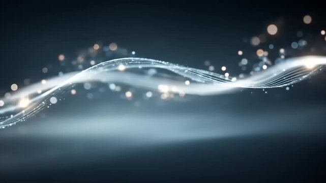 Abstract flowing lines of light against dark background with bokeh effects
