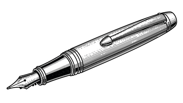 Vintage Fountain Pen Illustration with Nib and Clip