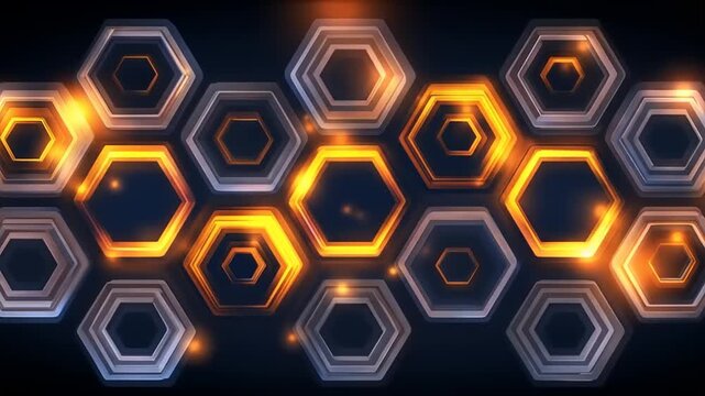 Abstract glowing hexagon shapes on dark background for digital content